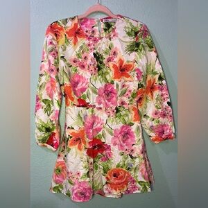 Zara Vibrant Floral Mini Dress - Pink, Orange, Green